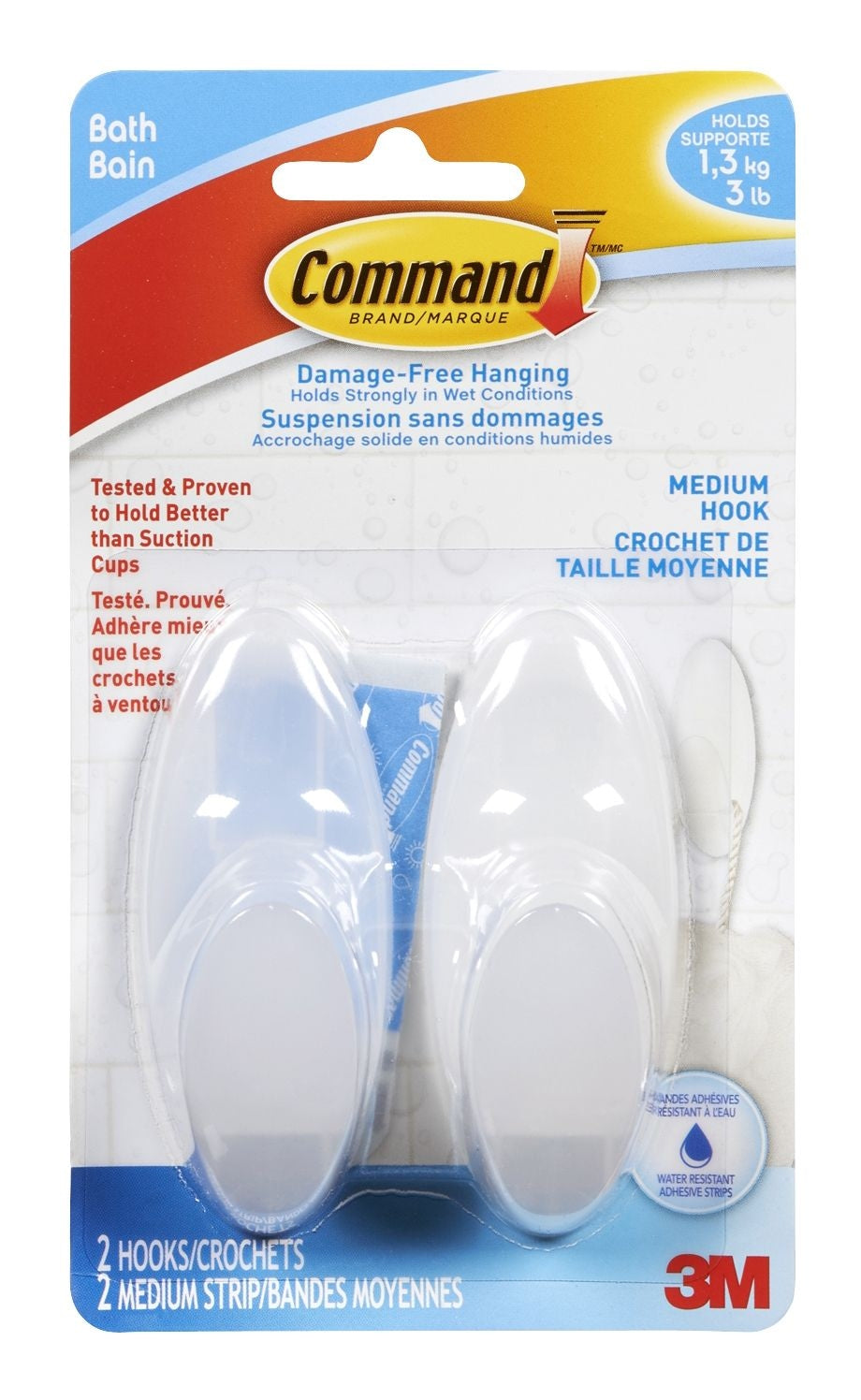 3M Command Medium Bathroom Hook, 2-pk
