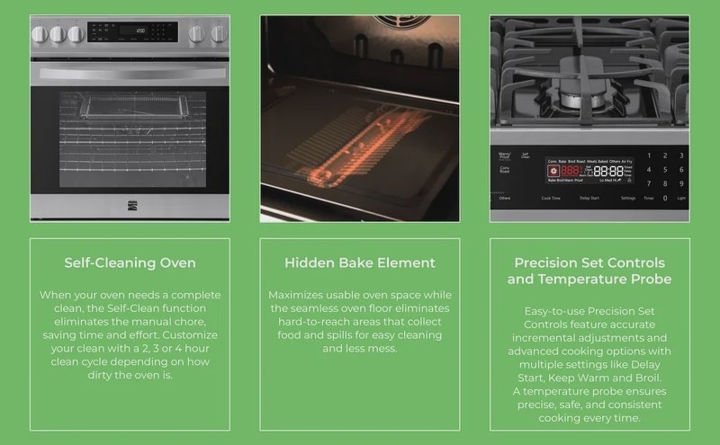 Kenmore 22-76853 5.6 cu. ft. Front-Control 5 Burner True Convection Gas Range with Oven, Large Window, Three Oven Racks, Dishwasher Safe Cast Iron...