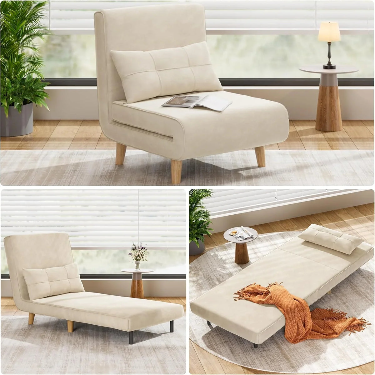 A three-in-one sleeping chair-bed, convertible chair-bed sofa, a lounge chair with adjustable backrest, suitable for apartments/bedrooms/offices, dark gray.