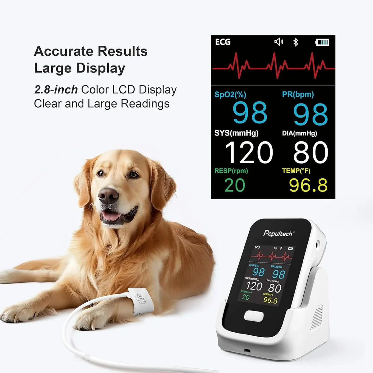 6 Parameters Veterinary Vital Signs Monitor,Bluetooth Veterinary Pulse Oximeter for Dogs, Rechargeable Blood Pressure Monitor for Pets,Oxygen Spo2 Monitoring Tools for Family Clinic Use
