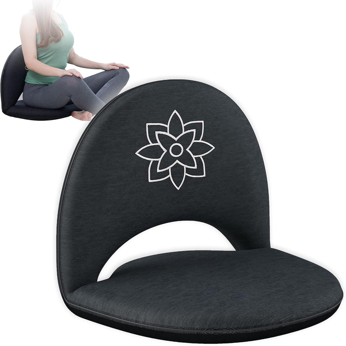 Mindful Modern Meditation Chair | Adjustable Floor Chair with Back Support | Padded Floor Seat for Posture Support and Comfort | Portable Folds Flat for Storage | Indoor/Outdoor Use | Slate Grey