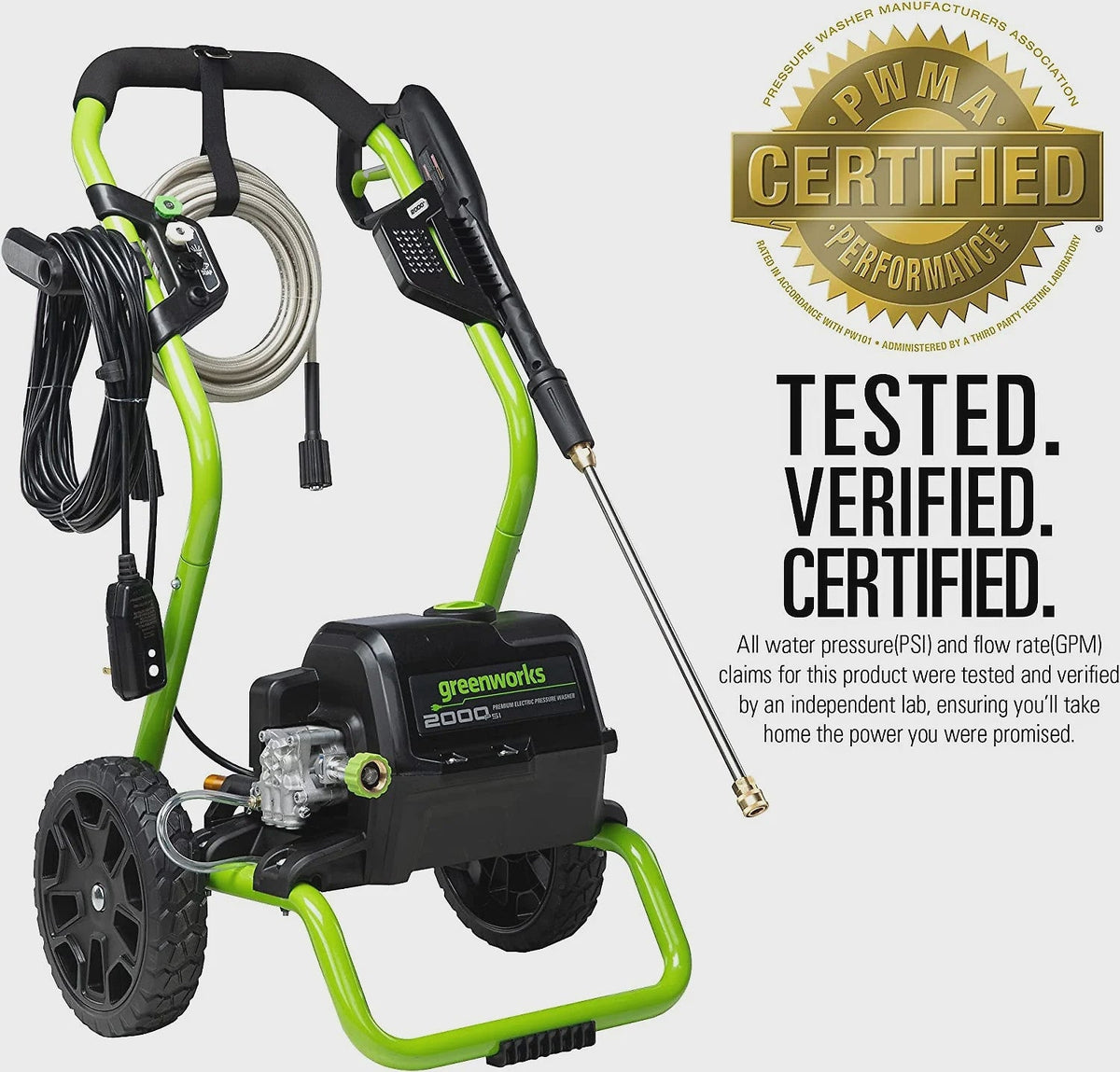 Greenworks 2000 Max PSI, 1.1 GPM (13 Amp) Electric Pressure Washer GPW2000-1RG