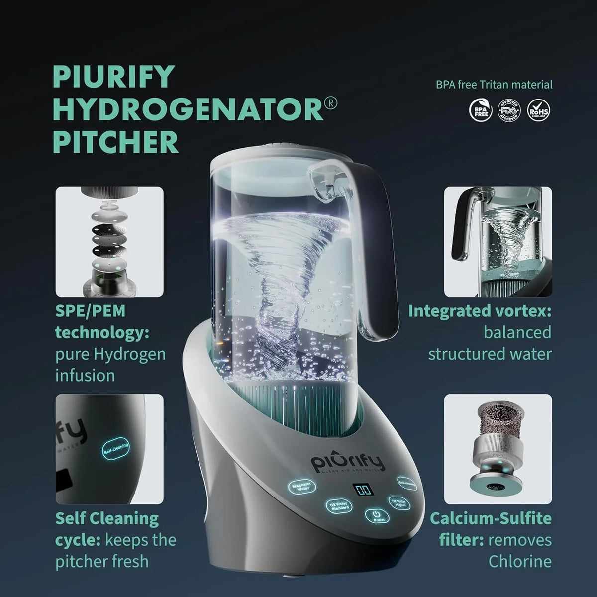 Hydrogen water filter - An anti-bisphenol A material hydrogen water generator using SPE/PEM technology, with balanced pH levels and treated by calcium sulfite filtration.