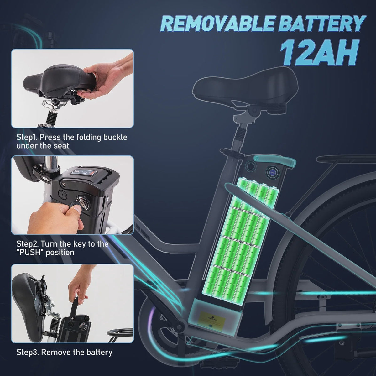 COLORWAY 26 in Electric Bike for Woman, 500W Powerful Motor, 36V 12AH Removable Battery E Bike,, Max. Speed 19.9MPH Electric Bicycle UL2849