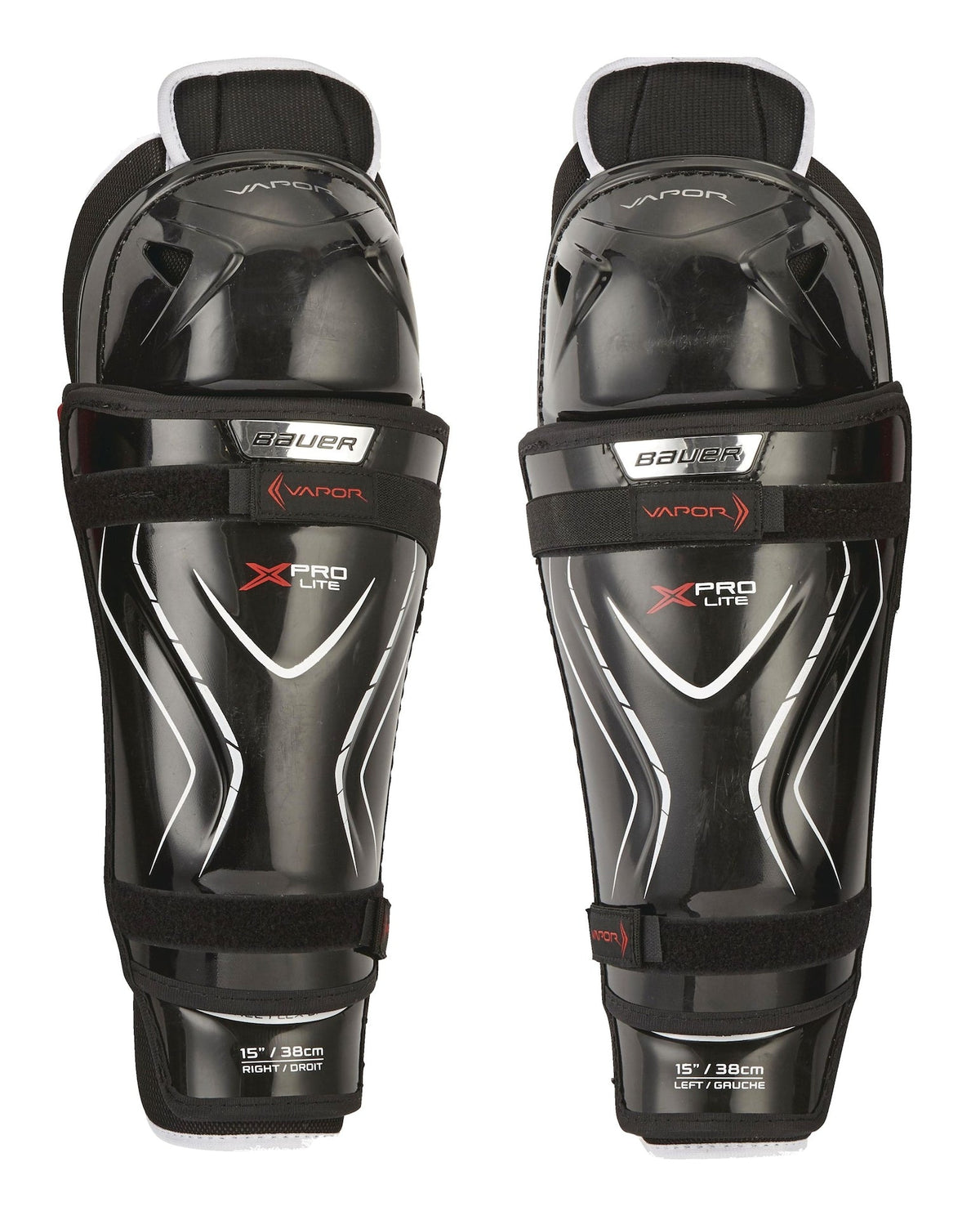 Bauer Vapor X Pro Lite Junior Hockey Shin Guards with Tapered Fit, Hyperlite HD Foam, Black