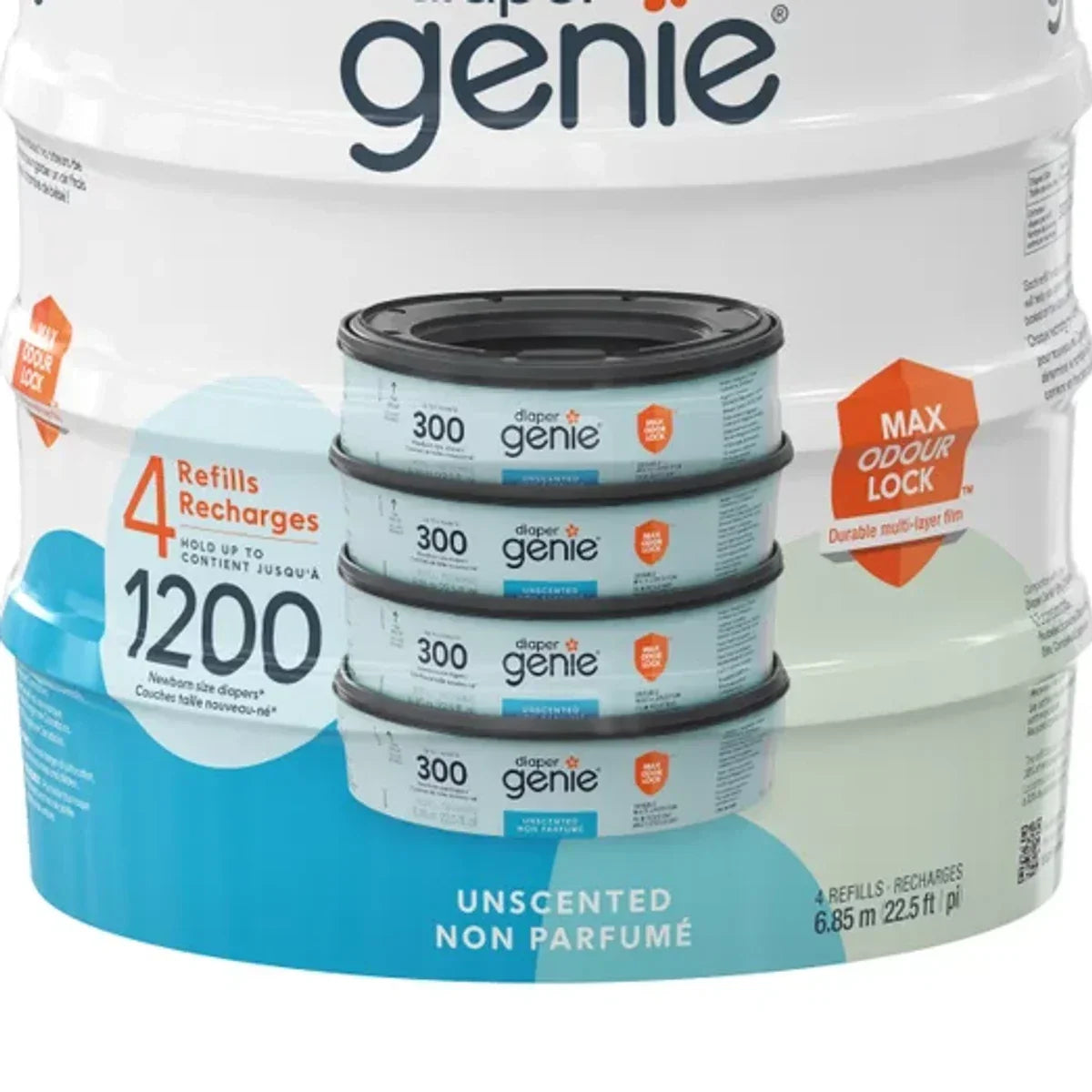 Diaper Genie Unscented Round Refill, 4-pack