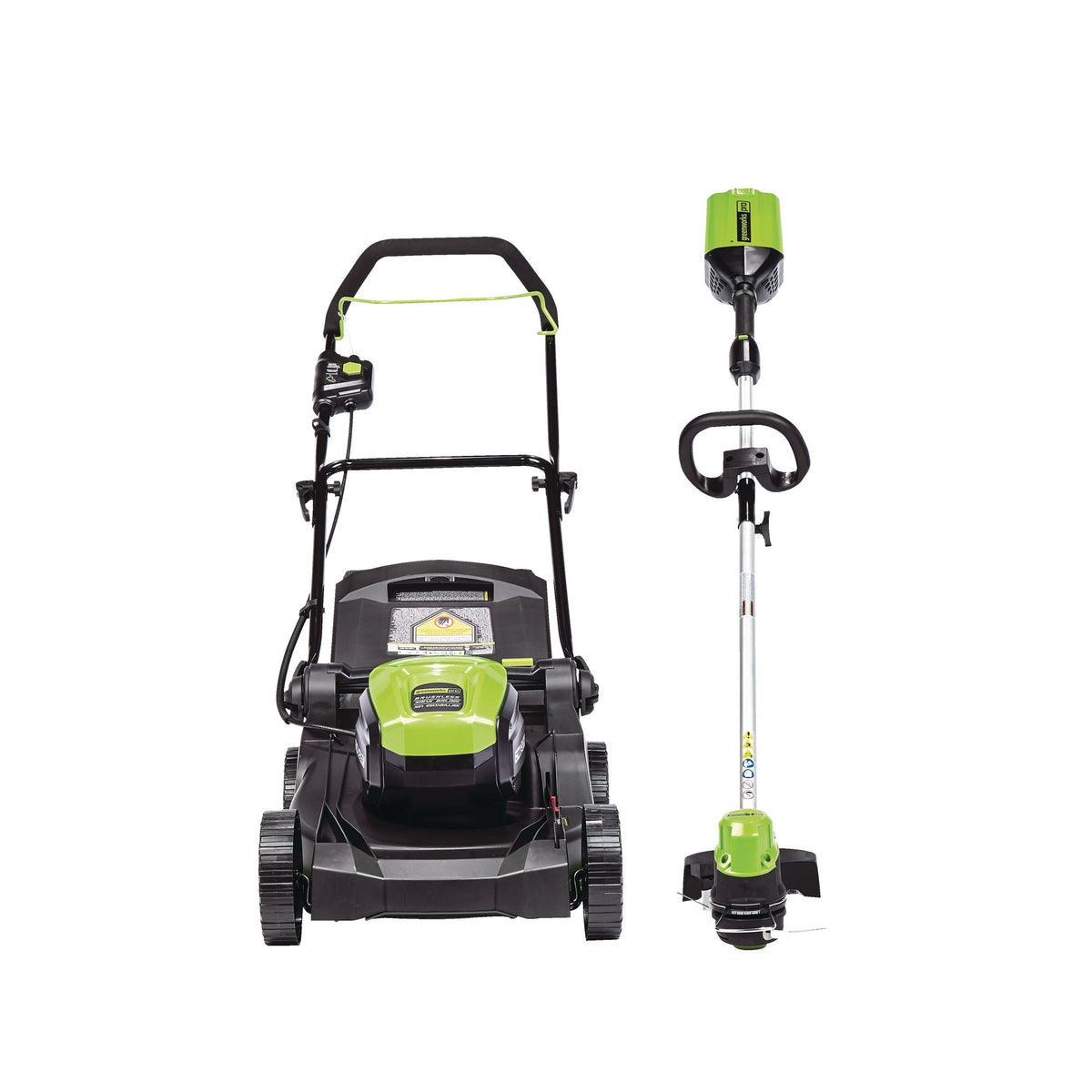 Greenworks 2-in-1 60V 4Ah Battery, Cordless Push Lawn Mower + String Trimmer, 17-in + 13-in