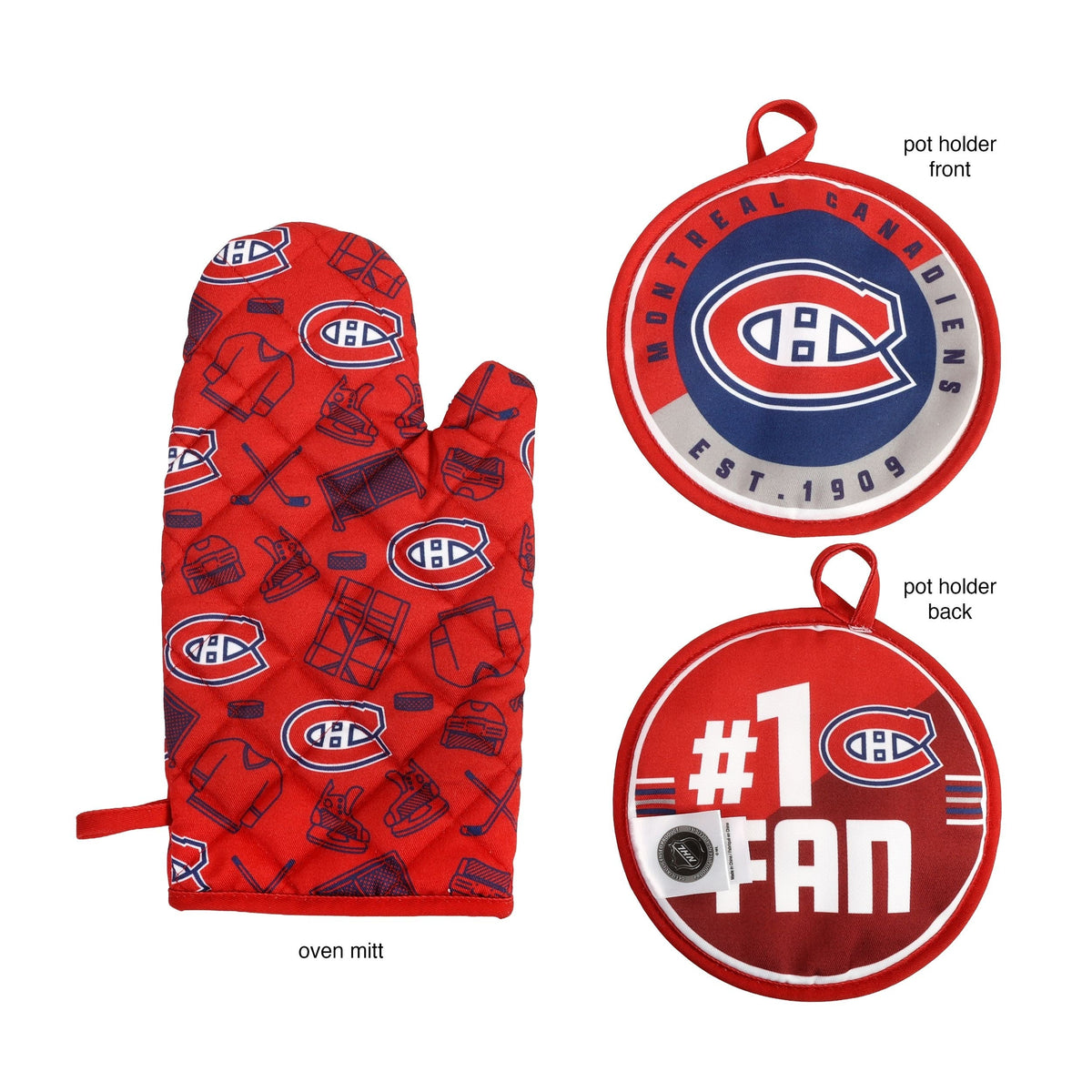 NHL Montreal Canadiens Kitchen Oven Mitt Pot Holder Set, 2-pc