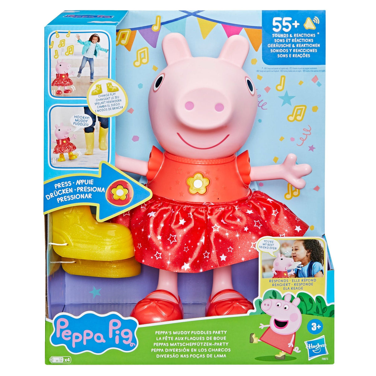 Peppa Pig Peppa’s Muddy Puddles Party Singing and Dancing Doll, English, Ages 3+