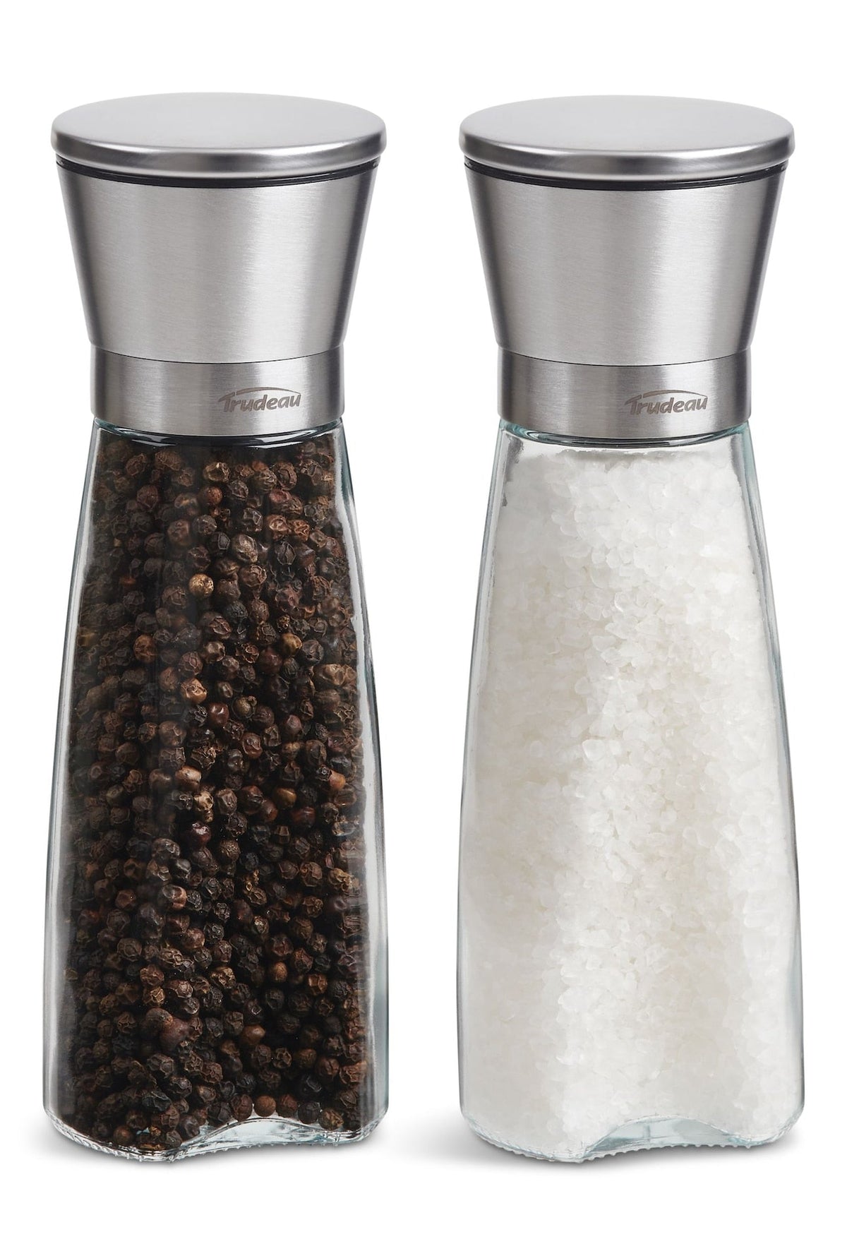 Trudeau Stainless Steel/Glass Salt & Pepper Grinder Mill Set, Pre-Filled, 8-in, 2-pc