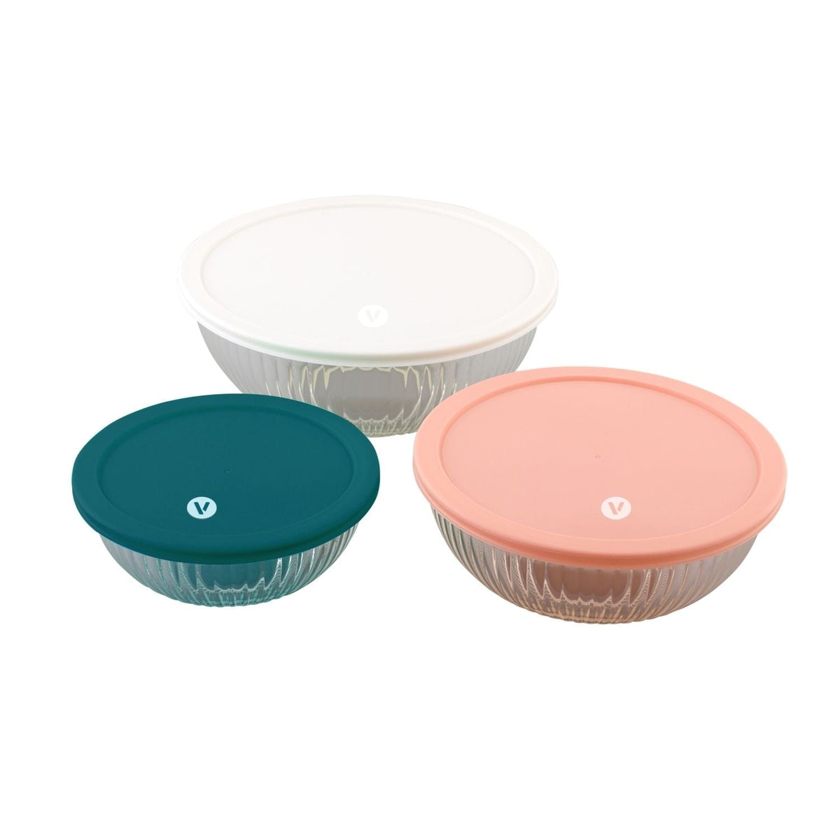 Vida 6 piece nesting glass bowl set with lids
