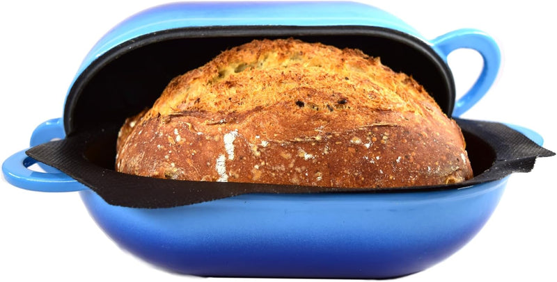 Super Simple Craft Bread Set. Cast iron Dutch oven [compact 2-bowl capacity] and perforated non-stick silicone liner.
