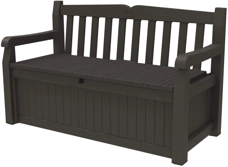 70 Gallon Storage Bench Deck Box for Patio Furniture, Front Porch Decor and Outdoor Seating -- Perfect to Store Garden Tools and Pool Toys, Brown