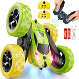 Children's version remote control car (suitable for children over 6 years old), RC car stunt toy, four-wheel drive, double-sided design, 360° rotating remote control, with headlights, is a birthday or Christmas gift for boys aged 6, 7, 8, 9, 10, 11,