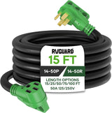 50 Amp 50 Foot RV/EV Extension Cord, NEMA 14-50P/R Heavy Duty Extension Cord with LED Power Indicator and Cord Organizer, Green, ETL Listed