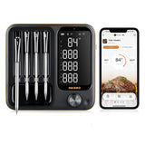 True wireless meat thermometer, equipped with 4 probes, Bluetooth meat thermometer, with backlit LCD display, Wi-Fi-enabled smart food thermometer, rechargeable, suitable for barbecue grills, charcoal grills, ovens, and rotating barbecue racks.