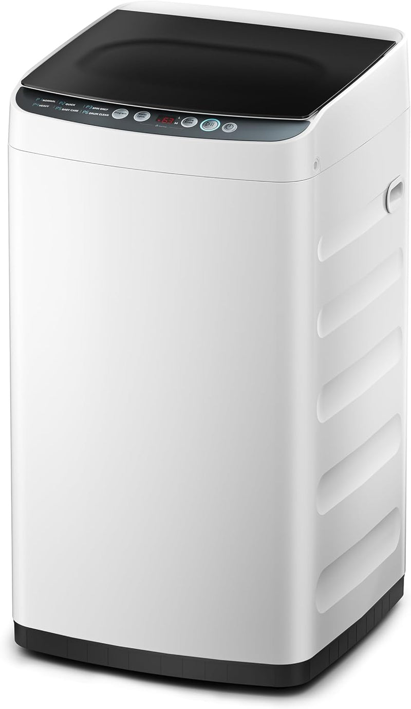 Portable Washer with 6 Cycles, Drum Clean, Quick, Stainless Steel Tub, Transparent Lid, LED Display Washing Machine, White