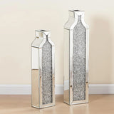 Floor vase crushing diamond reflective vase - Silver floor-style vase set (2-piece) - 24-inch and 30-inch large crystal goblet vases, suitable for living rooms, dining rooms, bedrooms, home corners, corridors, indoor offices and floors.
