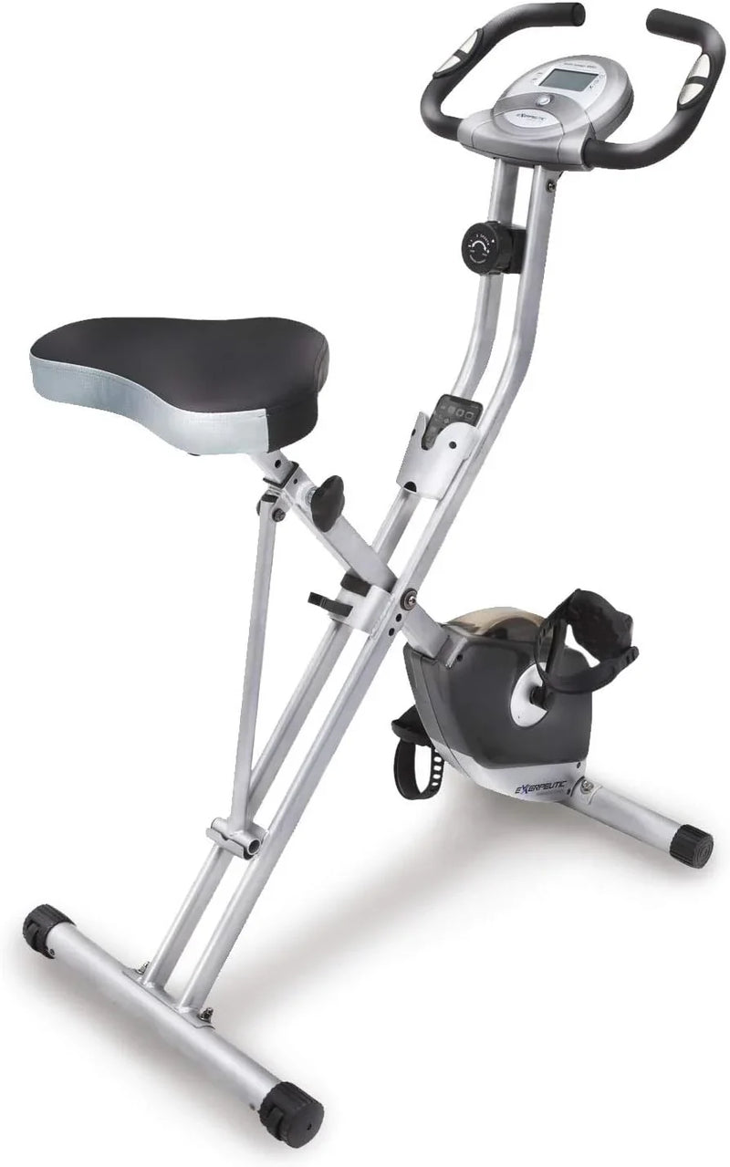 Compact folding exercise bike, 8 different intensity level fixed bikes, featuring Bluetooth tracking function and option for tablet stand.