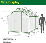 6'x10' Walk-in Greenhouse with 4mm 800G Polycarbonate Panels - Heavy-Duty Aluminum Frame, Wind/Snow Resistant for Gardening, Includes Sliding Door & Ventilation Windows (Green)