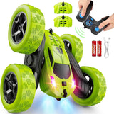 Children's version remote control car (suitable for children over 6 years old), RC car stunt toy, four-wheel drive, double-sided design, 360° rotating remote control, with headlights, is a birthday or Christmas gift for boys aged 6, 7, 8, 9, 10, 11,