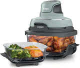 Air fryer can be used in conjunction with microwave ovens, refrigerators and dishwashers. It is made of non-toxic glass material and features a portable cooking system with a capacity of 4 gallons. It comes with 6 glass containers and a sealing lid,