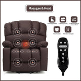 Electrically adjustable reclining chair - Electrically massaging adjustable reclining chair. The chair seat has a heating function. Large shell with velvet backrest. Suitable for the elderly and the elderly. Electrically adjustable reclining chair.
