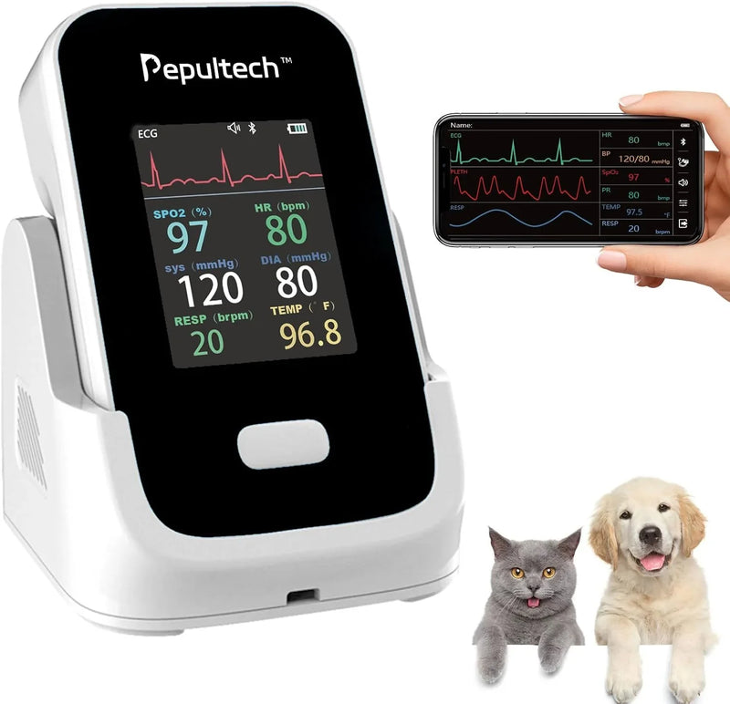 6 Parameters Veterinary Vital Signs Monitor,Bluetooth Veterinary Pulse Oximeter for Dogs, Rechargeable Blood Pressure Monitor for Pets,Oxygen Spo2 Monitoring Tools for Family Clinic Use