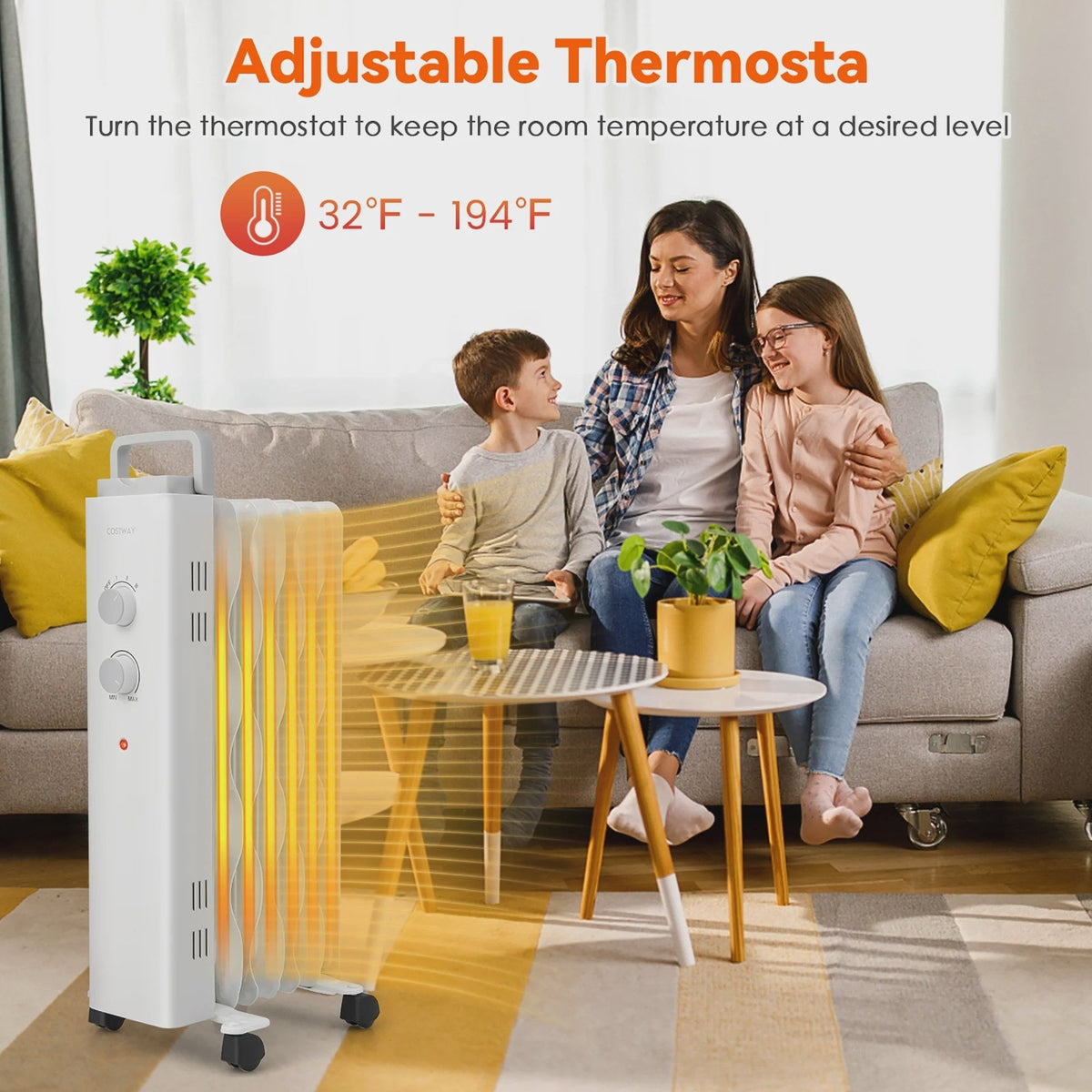 Costway 1500W Oil Filled Space Heater Electric Oil Radiant Heater w/ Safety Protection