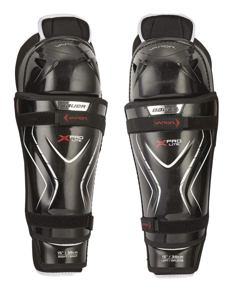 Bauer Vapor X Pro Lite Junior Hockey Shin Guards with Tapered Fit, Hyperlite HD Foam, Black