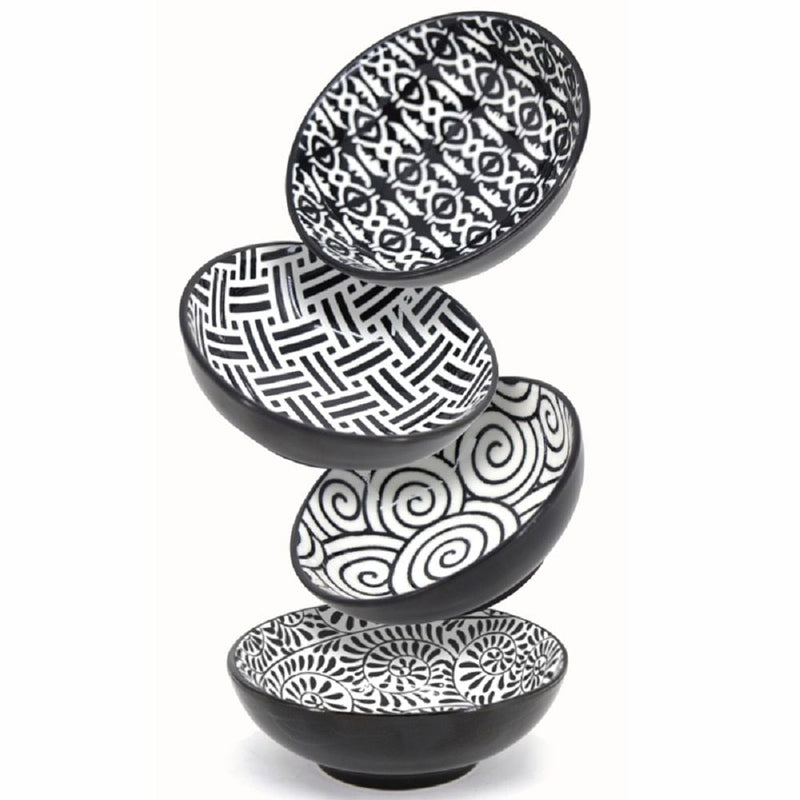 Bia Black & White Patterned Mini Bowls Set, 8-cm, 4-pc