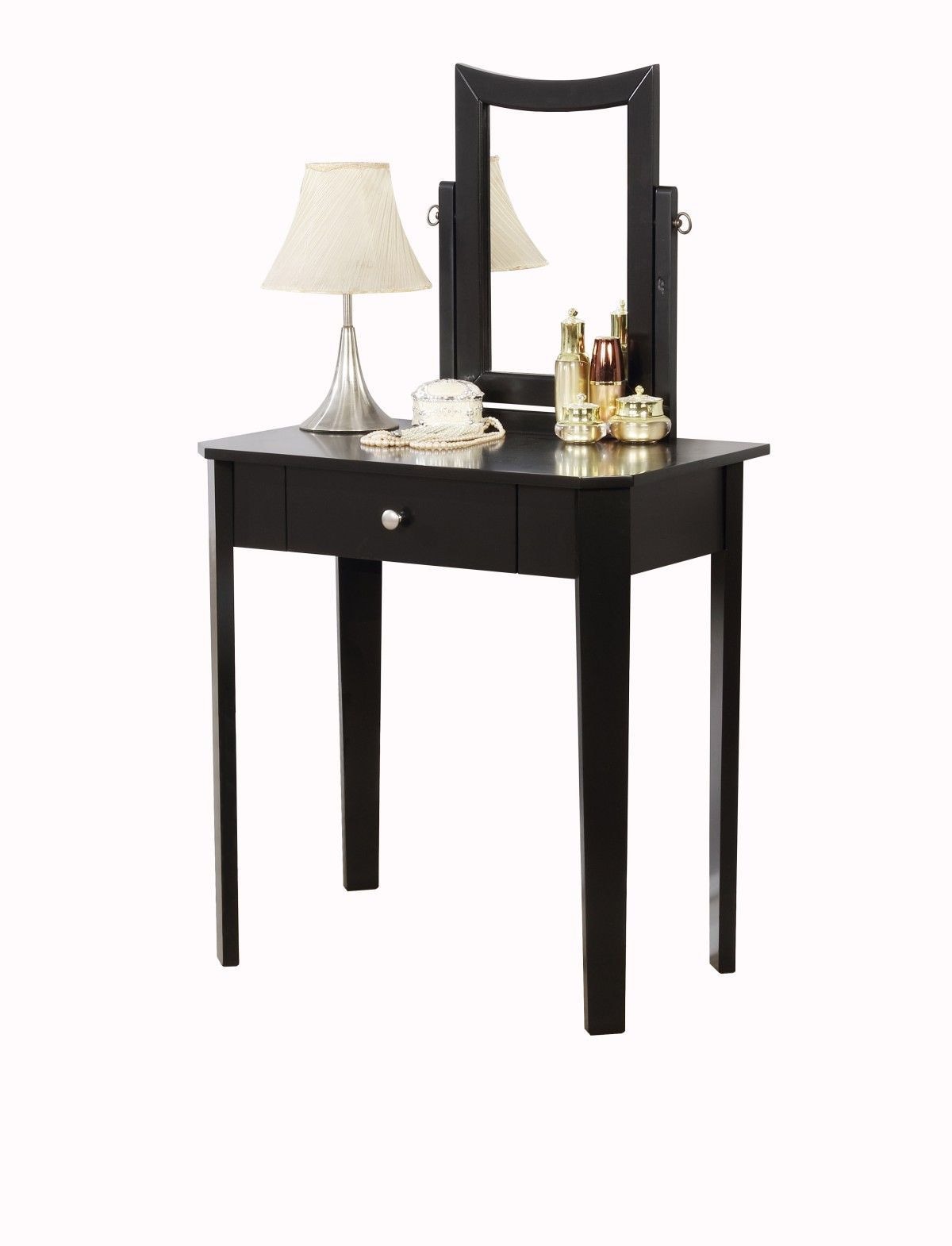 Brassex Celah 1-Drawer Black Dressing Table Makeup Vanity Set with Stool and Mirror