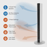 Lasko 42 in 1500W All Season Tower Fan Space Heater with Timer and Remote, White, FH500