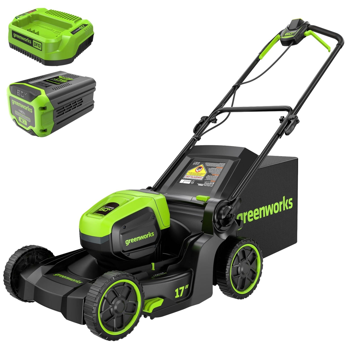 Greenworks 2-in-1 60V 4Ah Battery, Cordless Push Lawn Mower + String Trimmer, 17-in + 13-in
