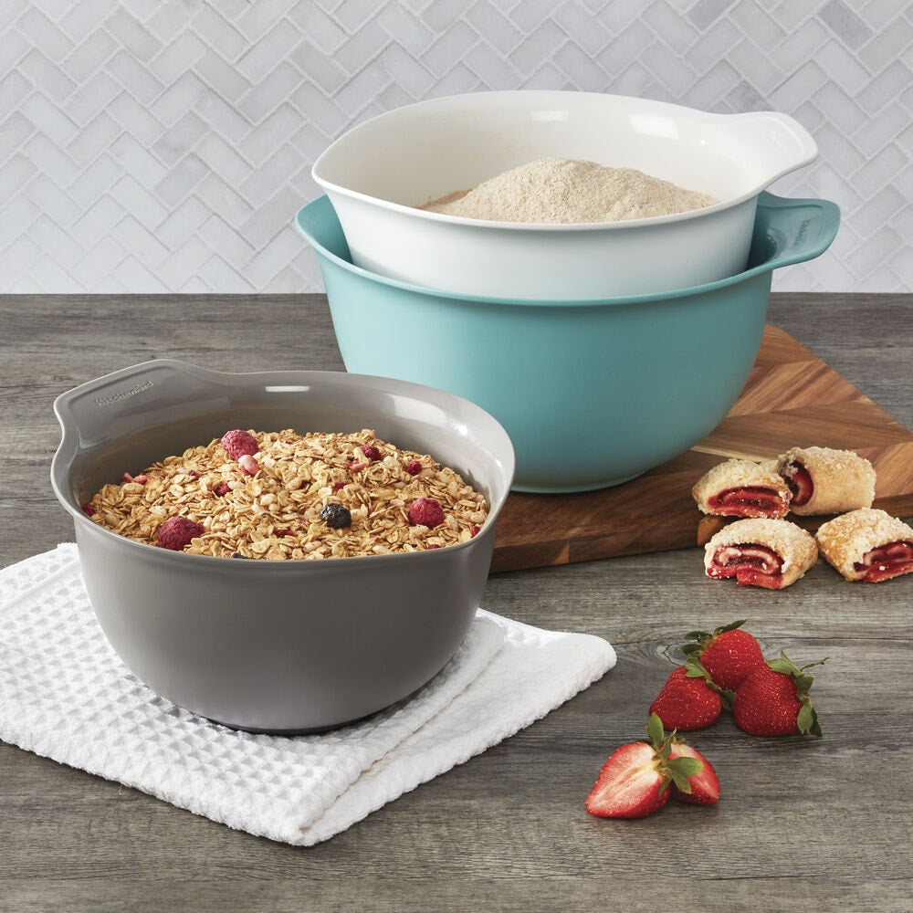 KitchenAid Plastic Mixing Bowl Set with Non-Slip Base, Assorted Sizes, 3-pc