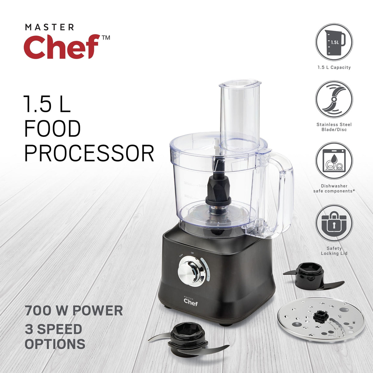 MASTER Chef 2-Speed Electric Food Processor with Pulse Function, Black