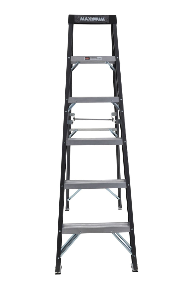 MAXIMUM Grade 1 Fiberglass Heavy-Duty Industrial Step Ladder, 250-lb, 6-ft