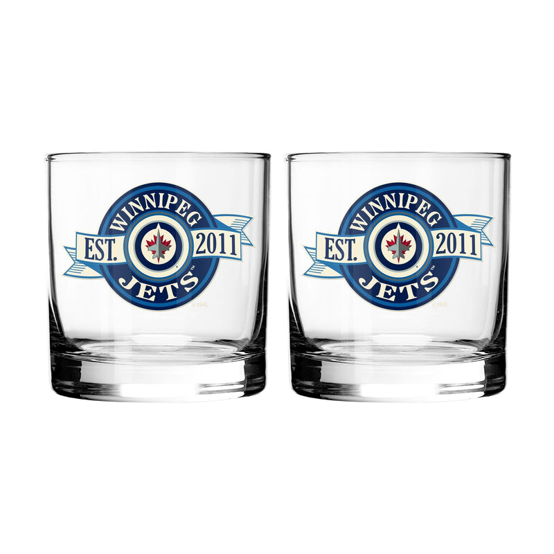 NHL Winnipeg Jets Hockey Rocks Glass, 2-pk