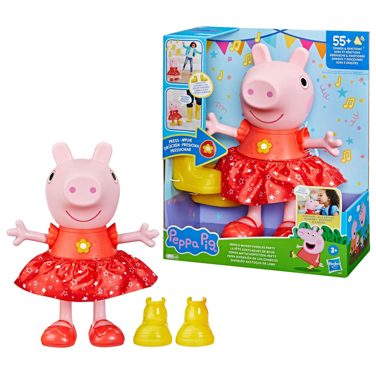 Peppa Pig Peppa’s Muddy Puddles Party Singing and Dancing Doll, English, Ages 3+