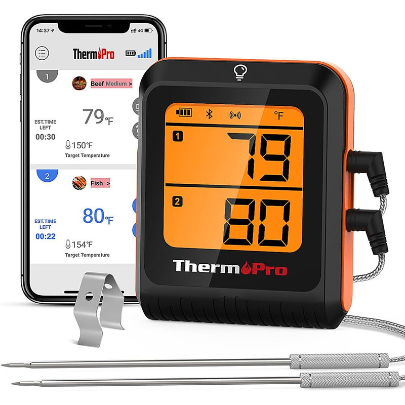 ThermoPro 2-Probe Digital-Read Bluetooth Wireless Food & Meat Cooking Thermometer with Backlight Display & Rechargeable Battery