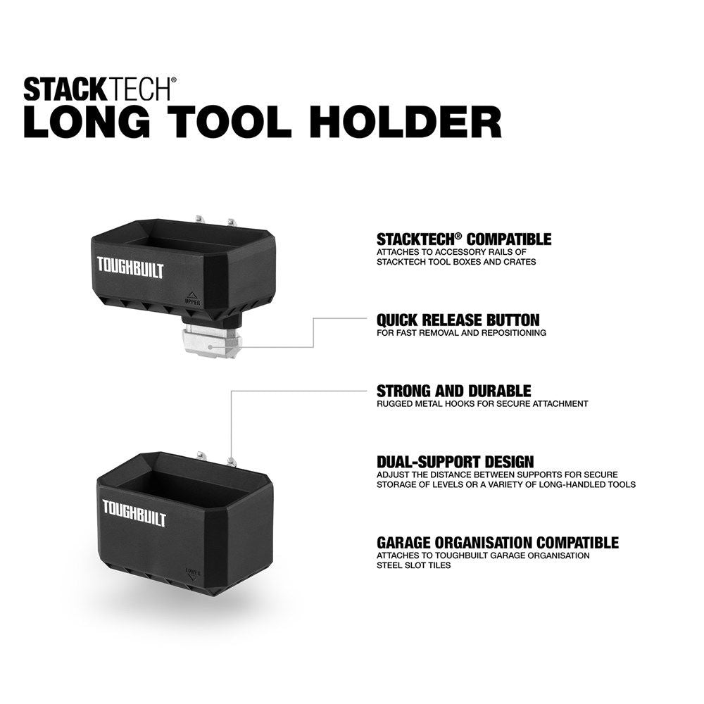 ToughBuilt StackTech Long Tool Holder for StackTech Toolbox, Black