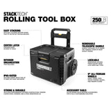 ToughBuilt StackTech Portable Modular Plastic/Metal Rolling Tool Box with Handle and Inner Tray, IP65-Rated, Black