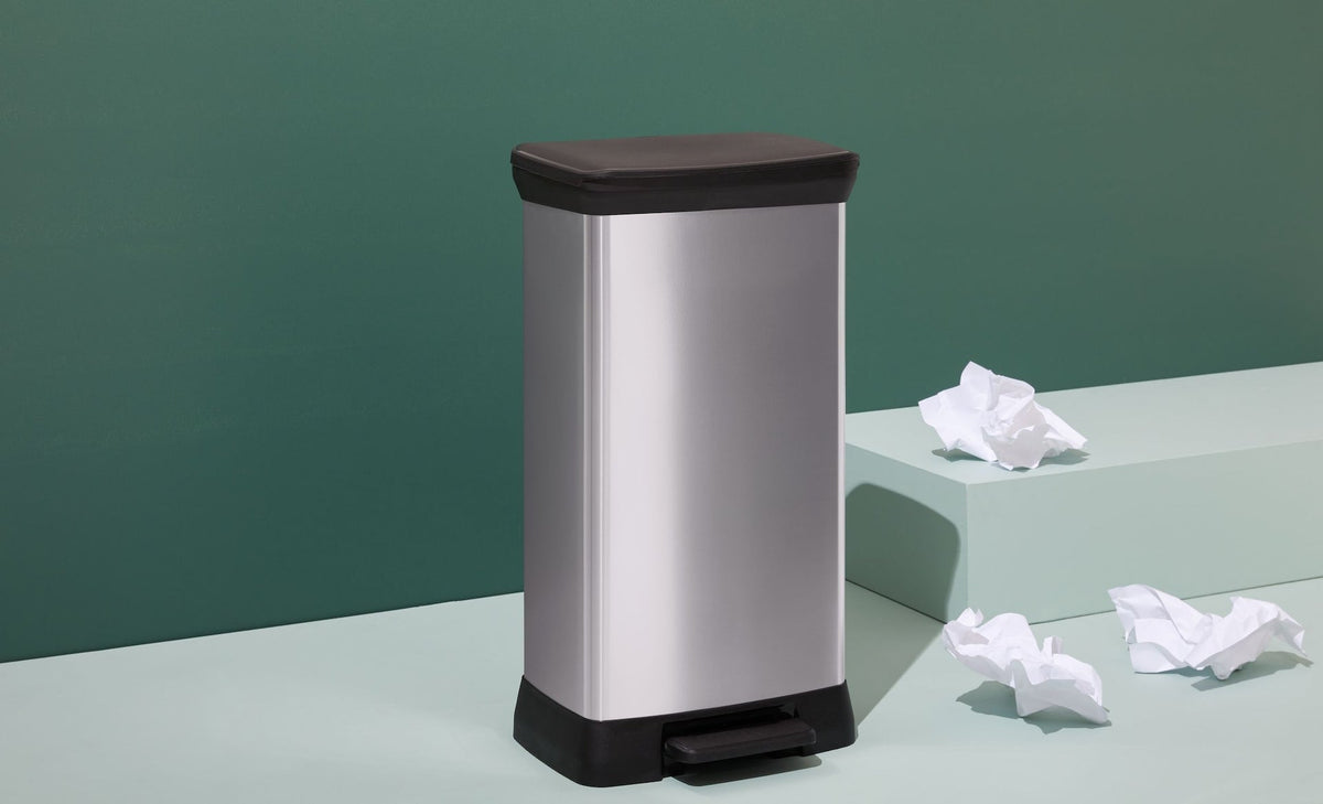 type A Slim Silver Plastic Rectangular Step Garbage Can, 50-L