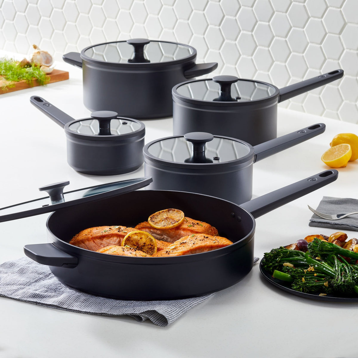 Vida by PADERNO 10-Piece Non-Stick Cookware Set, Black, Vida by PADERNO Non-Stick Cookset, Blue, 8-pc, Vida by PADERNO Aluminum Non-Stick Frypan,...